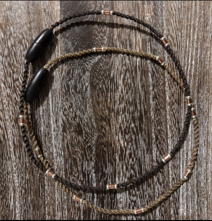 silver and copper tube necklace