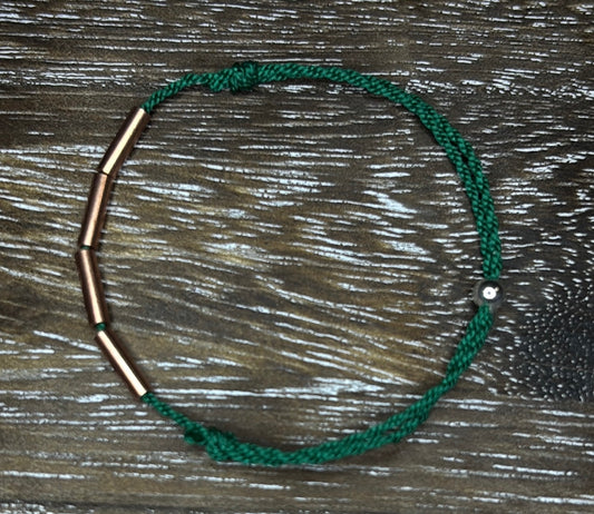 silk string bracelet/anklet with silver or copper accent bead